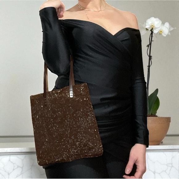 New! AUTH FENDI VINTAGE RARE BROWN BEADED MINI BAG GLAM EVENING TOTE SPARKLE✨ - Picture 3 of 14
